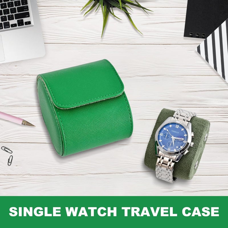 ROSELLE Watch Case for Men and Women with Suede Lining - Watch Roll Travel Case - Storage Organizer and Display (Green Cross-1 Slot) - Image 4